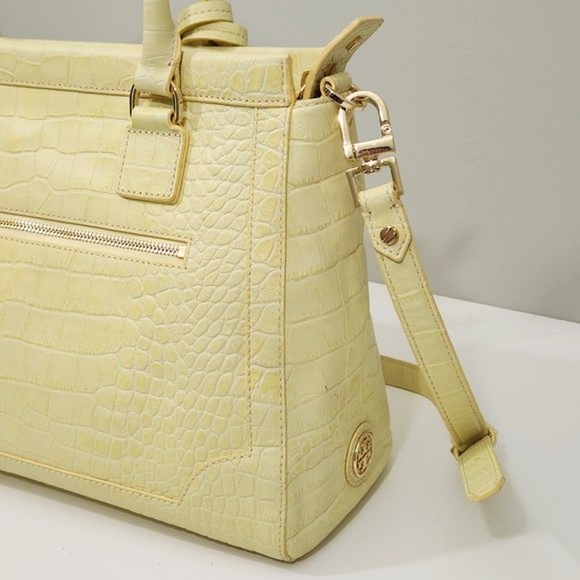 TORY BURCH 797 LARGE TOP ZIP SATCHEL CROSSBODY BAG IN YELLOW CREME CROC - Picture 10 of 12